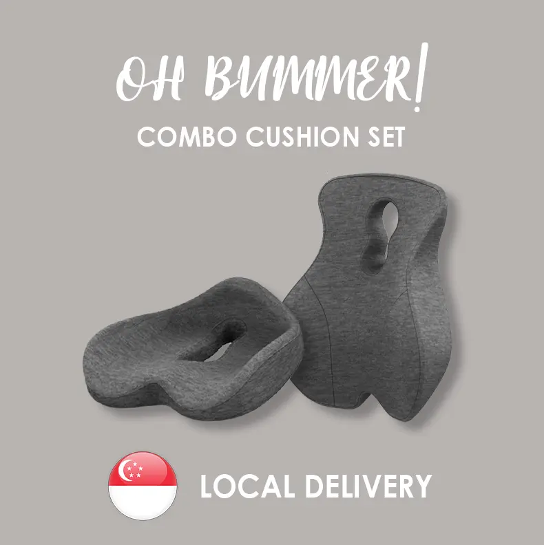 [HH] Oh Bummer! Combo Cushion Set - Tailbone & Back Pain Relief Cushion Memory Foam Orthopedic Coccyx Sciatica (Dark Grey)