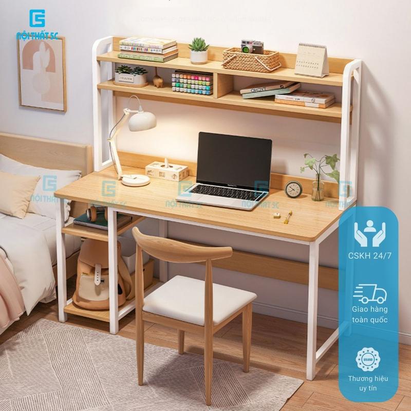 Bàn học bàn làm việc liền kệ có giá sách 2 tầng Nội Thất 5C - BH073 KHÔNG KÈM GHẾ kích thước 1m chân sắt hộp 25x25mm sơn tĩnh điện thiết kế tinh tế hiện đại,mặt gỗ MDF dày 15mm chắc chắn