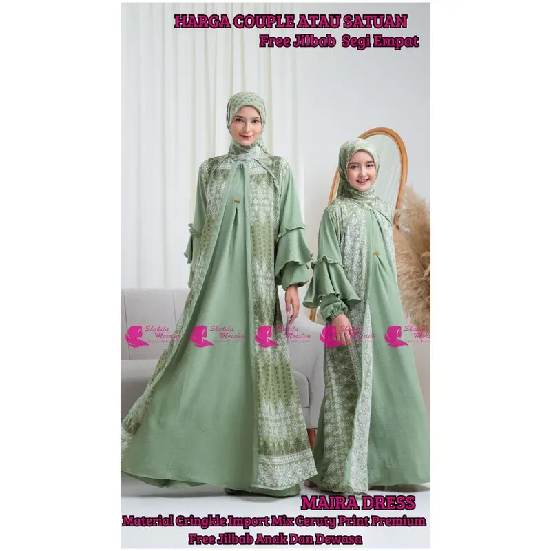 Gamis Couple Ibu Dan Anak Ceruty Etnik  ( HARGA SATUAN ) Gamis Couple Ibu Anak Cringkle Airflow Gamis Terbaru Ceruty Babydoll Print Armany Import Perempuan Terbaru Crinkle Import Mix Ceruty Print Premium Busui dan Wudhu Friendly Free Kerudung Segi Empat 2