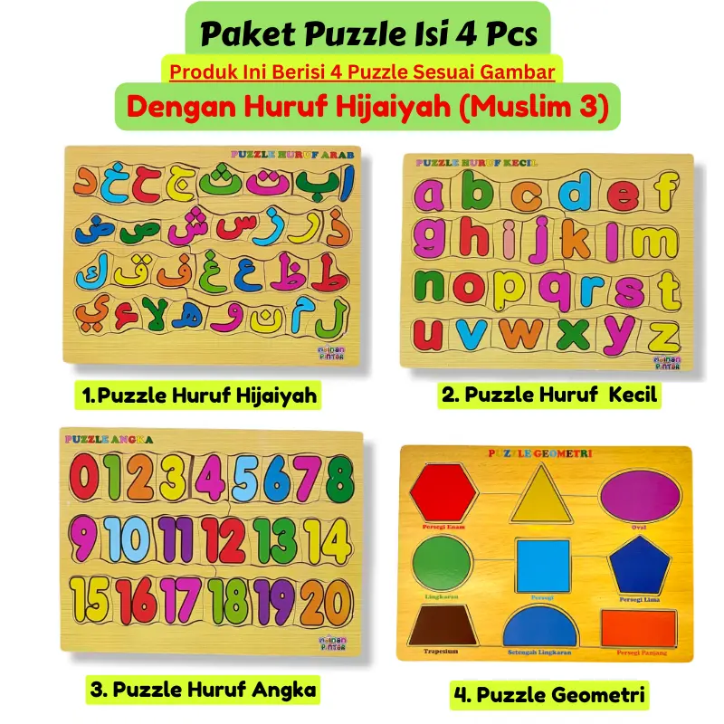 Paket puzzle isi 4 Pcs Bisa dimix bebas sesuai pilihan kayu