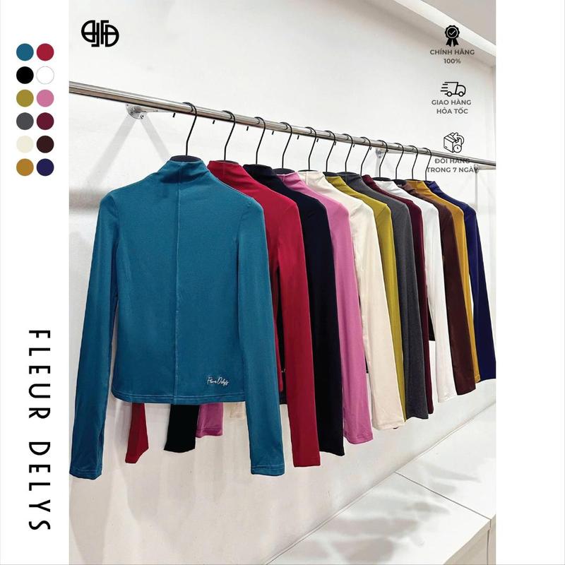  Áo Thun Giữ Nhiệt Dài Tay Nữ Fleurdelys Nhiều Màu Cổ Leo Gân Giữa Ôm Body DLAC187 