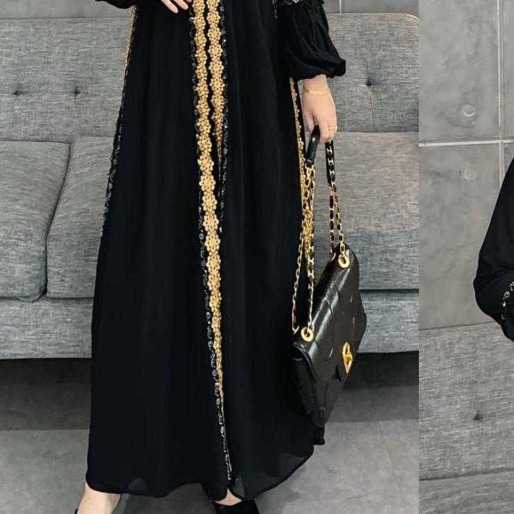 Abaya Turki Gamis Arab Jasmine Muslimah Wanita Dress Kode 007 Mewah Hitam 5
