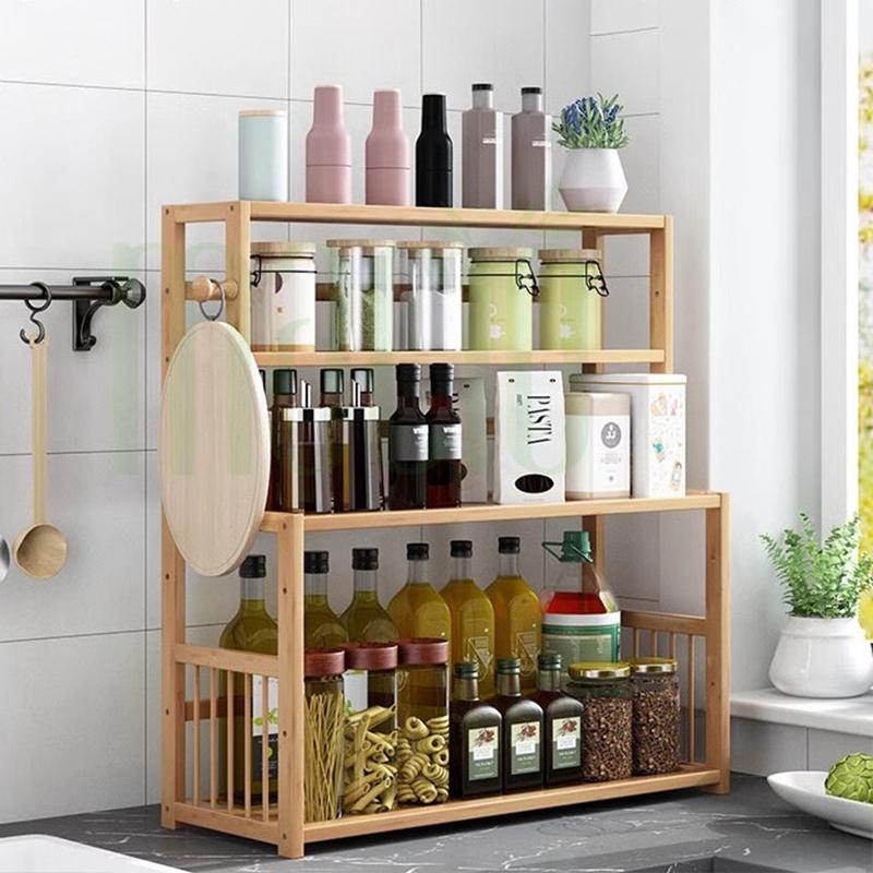Ai Dụng cụ nhà bếp bằng tre chống ẩm 3 lớp Giá để đồ nhiều lớp Giá để đồ đa năng Hũ đựng gia vị chống côn trùng chống ẩm và chống côn trùng đựng đồ đa năng để lấy gia vị