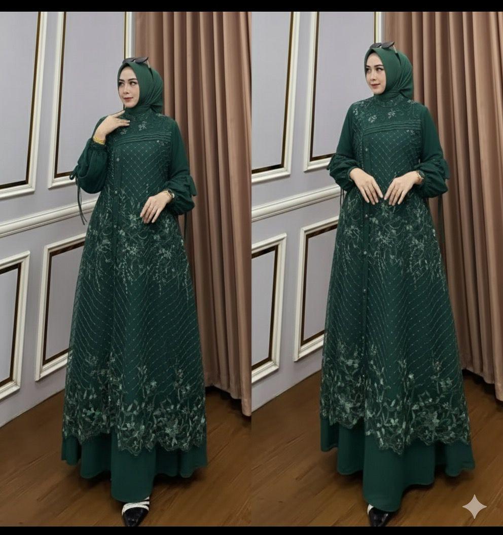 Gamis Ciara Maxi Bahan Ceruty Babydoll Premium Full Furing Motif Brukat Hiasan Mutiara Swaroski Termewah Terbaru 2026 Lebaran Gamis Brokat Kondangan Elegan Wanita Dewasa Dress Pesta Panjang Remaja Viral Muslim Ceruti