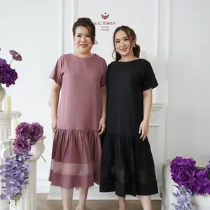 (Victoria Wear House) Aera Dress Midi Casual Lengan Pendek Dres Gaun Terusan Wanita Korean Style