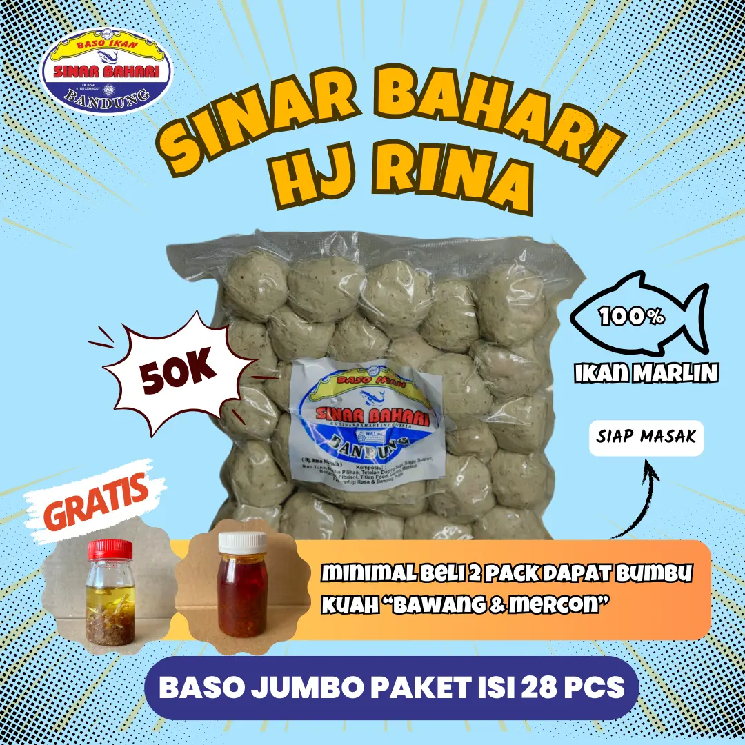 Bakso Baso Ikan Sinar Bahari Paket Gocap Varian Jumbo Bumbu Kuah Tuna Berkualitas Enak Murah 28 Butir