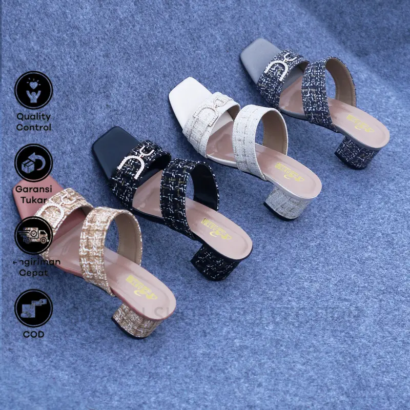Sultan Shoes | Sendal Hak Tahu 5 cm Wanita Flat Slop Tali Kokop Kekinian Aksesoris Gesper Rantai D | Sandal High Heel 5cm CasuaL 0