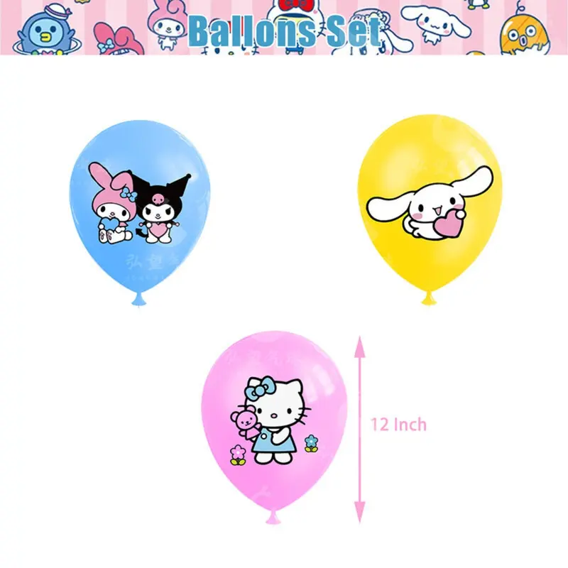 Bộ Bóng Bay, 10 Cái, Phong Cách Anime Kawaii, Hello Kitty, Kuromi, Melody, Bóng Bay Quế, Đồ Trang Trí Tiệc Hoạt Hình Dễ Thương, Thích Hợp Cho Trẻ Em, Quà Tặng Và Đồ Chơi 1