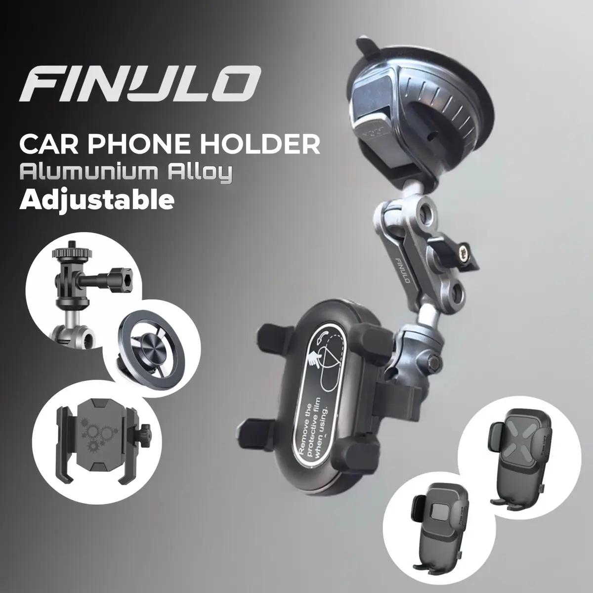 FINULO Car Phone Holder Kaca Mobil Bahan ABS dan Alumunium Kokoh dan Adjustable Premium