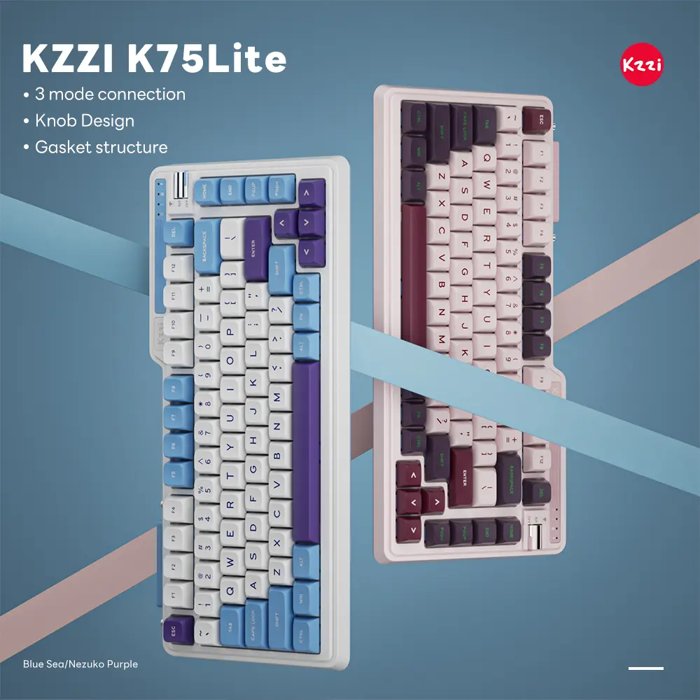 Kzzi Kezhi K75 Lite Game Console Wireless Three-Mode Mechanical Keyboard Gasket Gaming RGB 75% Color matching for gamer/student/office fashion keyboard