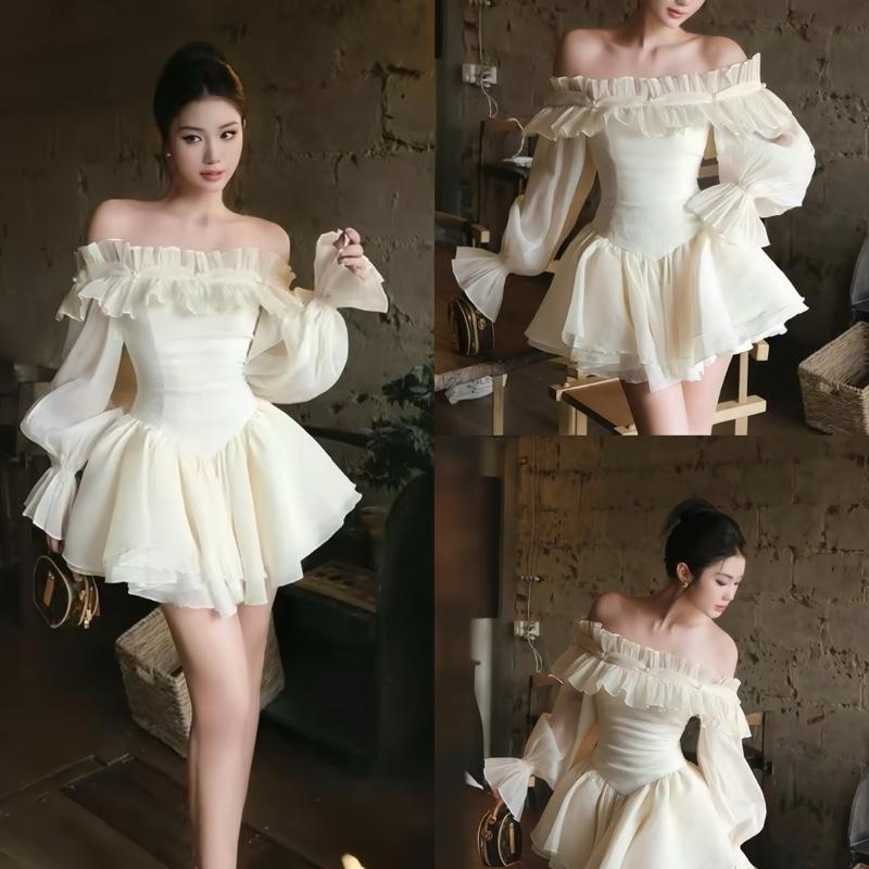 Có bigsize - Hàng 4 Lớp Chuẩn Váy Tơ Trễ Vai Tiểu Thư Tay Phồng - KhoSiUyenNhi