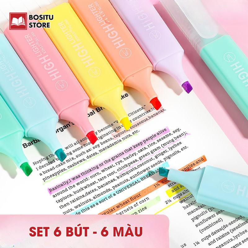  Bút Đánh Dấu Nhớ Dòng 6 Màu Pastel - Bút Highlight Dạ Quang Dành Cho Học Sinh Văn Phòng Phẩm _ Bositu Store 