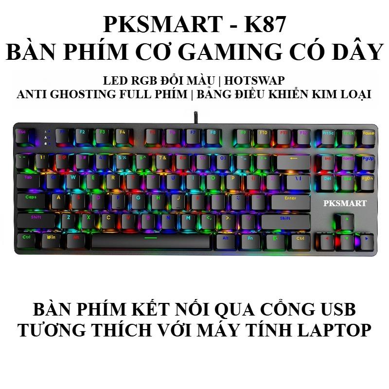  PKSMART K87 - Bàn Phím Cơ  Gaming TKL Có Dây  - LED RGB 15 Hiệu Ứng - Đổi 8 Màu LED - Anti-Ghosting Full Phím - Hotswap - BLUE RED SWITCH - Dùng Cho Máy Tính Laptop Màu Đen 