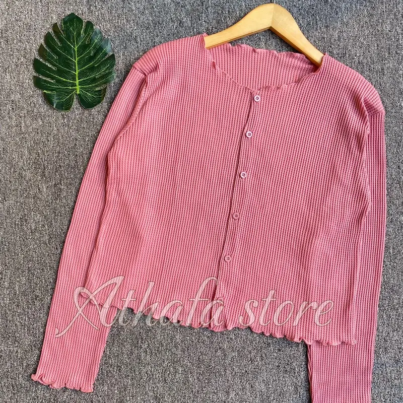 Cardigan rajut wafle wanita crop premium Waffle Baju Cantik 0