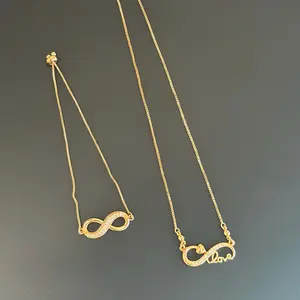 VIRAGO Kalung geometris lingkaran ganda dan gelang kombinasi berlian emas tidak luntur