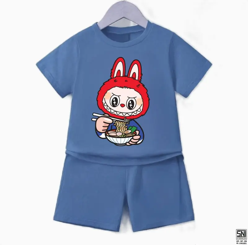 SETELAN BAYI DAN ANAK LAKI LAKI PEREMPUAN 6 BULAN SAMPAI 7 TAHUN KEREN TREND KEKINIAN BAJU ANAK COWO CEWE UNISEX ONE SET KAOS LABUBU 1