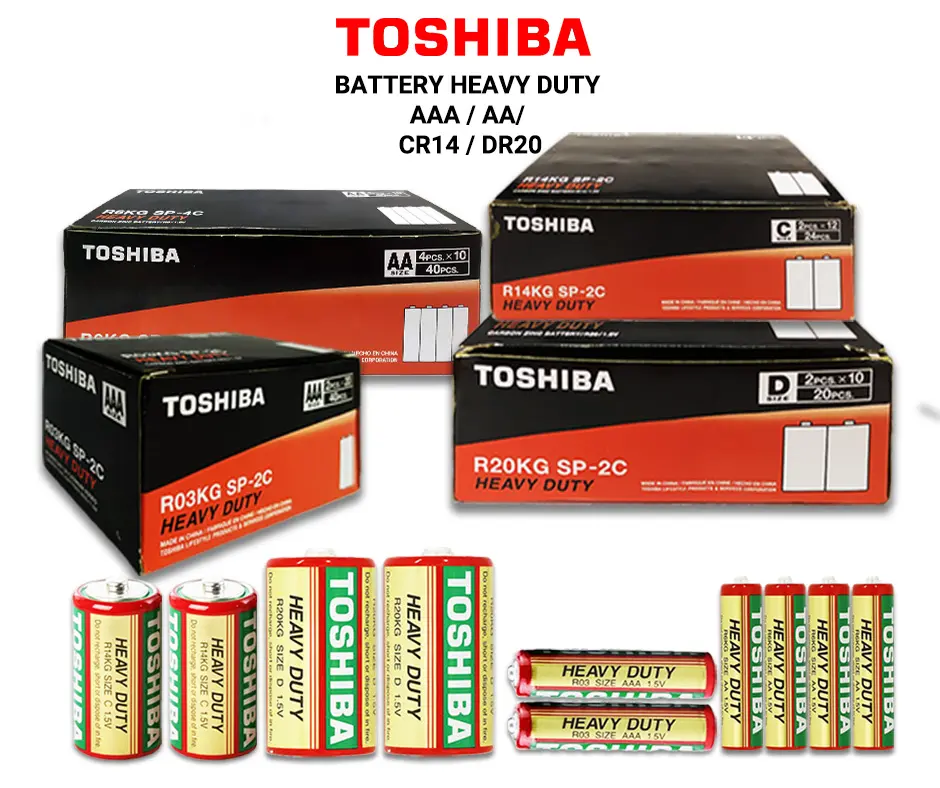 Toshiba Heavy Duty Battery AA & AAA [1Box-40Pcs]/C & D [1Box-24Pcs/20Pcs]-100% Original Toshiba Long Lasting Battery