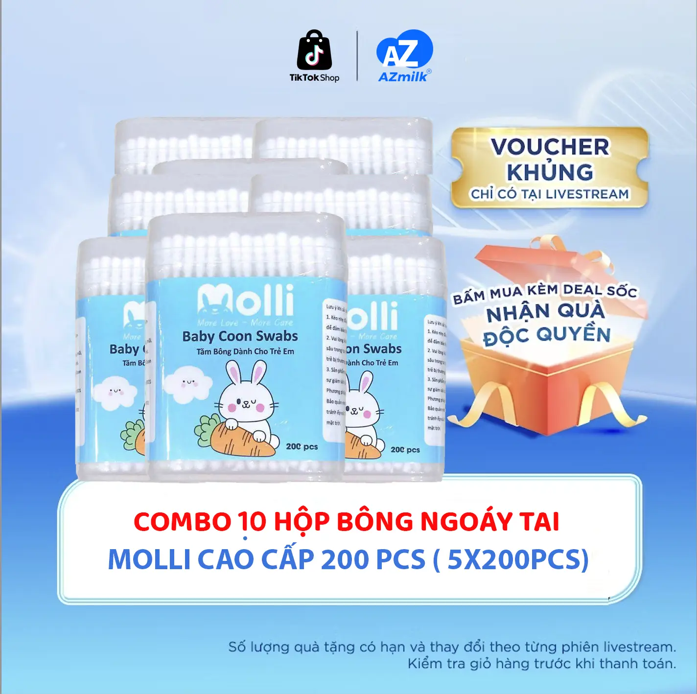 Combo 10 hộp bông ngoáy tai Moli cao cấp tổng 2000 chiếc