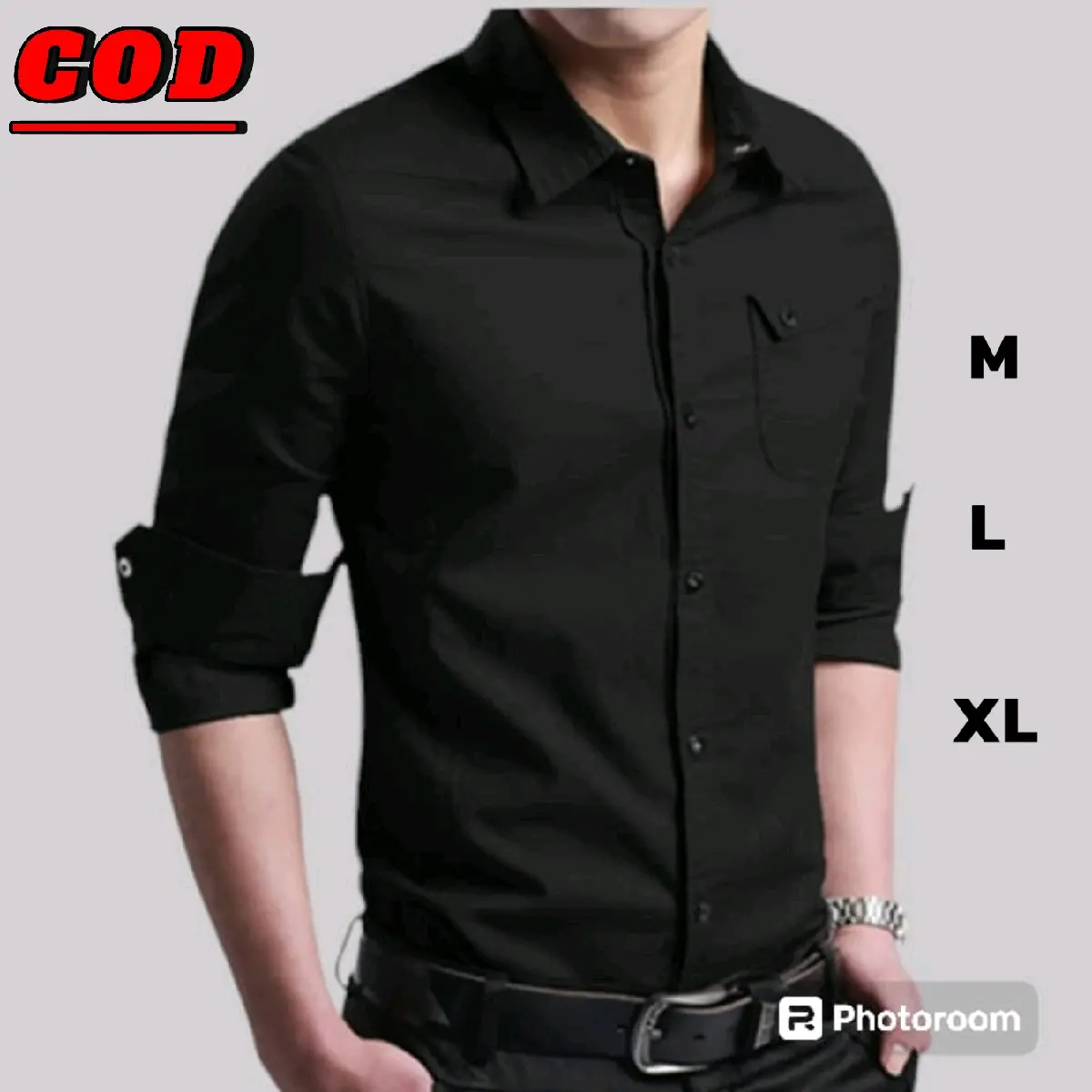 Baju Kemeja Pria Polos Lengan Panjang Basic Kantor Hitam Navy Slim Fit