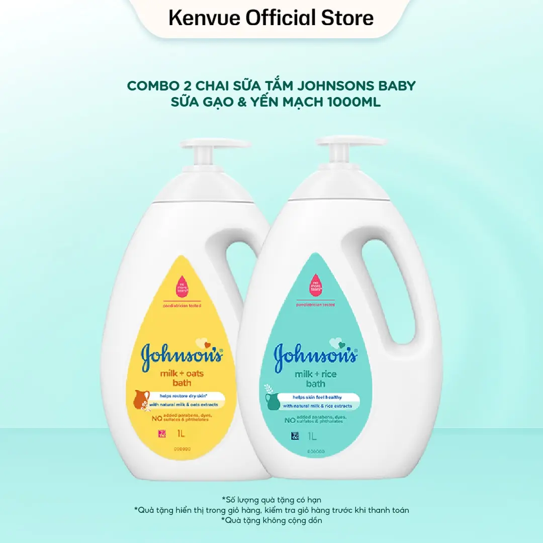 [LS] Bộ 2 chai Sữa tắm Johnson's Baby chứa Sữa và gạo/Sữa và yến mạch 1000ml x 2 - Dưỡng ẩm | Dưỡng da body | Cho bé