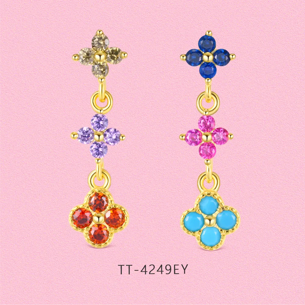 Lucky four-leaf Clover S925 sterling silver stud earrings