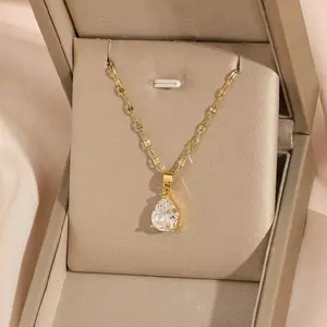 Kalung Perempuan Kalung Pecah Kopi Liontin Permata Crystal Gold Oval Kalung Titanium Anti Karat Kalung Fashion Wanita Terbaru