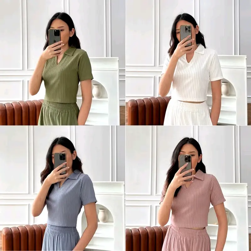 Premium Sierra Top - Kaos Rib Knit Polo Crop Lengan Pendek Wanita Korean atasan baju  basic 4