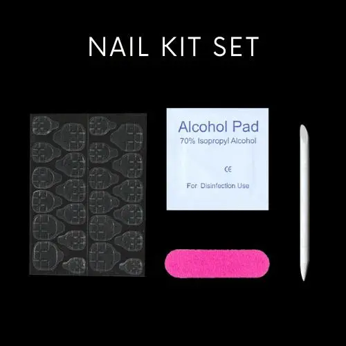 AdoraNails - [Tool kit] 1 Lembar Lem jelly tempel isi 24 sticker + Alat kutikula kayu + Alkohol wipes untuk Kuku Palsu / Nail Art Polish Cat