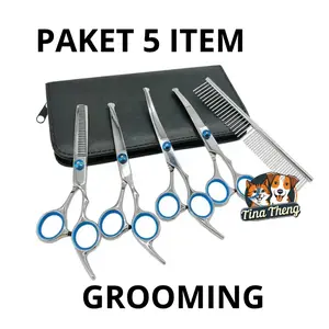 Tina Theng Paket Murmer Set Grooming Gunting 5in1 Profesional untuk Anjing & Kucing Bahan Baja Tahan Karat 4CR13 Kotak Kulit Tahan Lama Alat Cukur Hewan Peliharaan