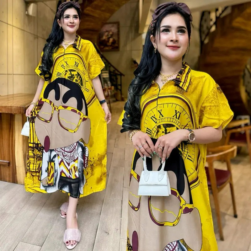 daster jumbo kerah motif sincan imut buat busui cantik Bumil