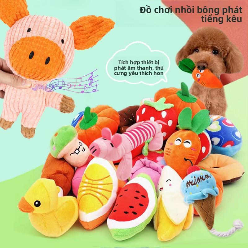 Đồ chơi thú cưng cho chó mèo: bóng dây thừng nhồi bông hình chó Bull Pháp, bền, có tiếng kêu, hình trái cây, hoạt hình, động vật.
