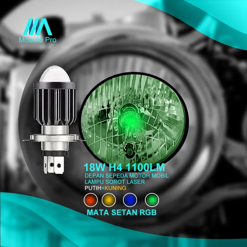 18W RGB Mata Setan Lampu Depan Sepeda Motor Mobil Lampu Sorot Lensa LED / Sinar tinggi - cahaya putih / Sinar rendah - lampu kuning/Kilatan putih dan kuning
