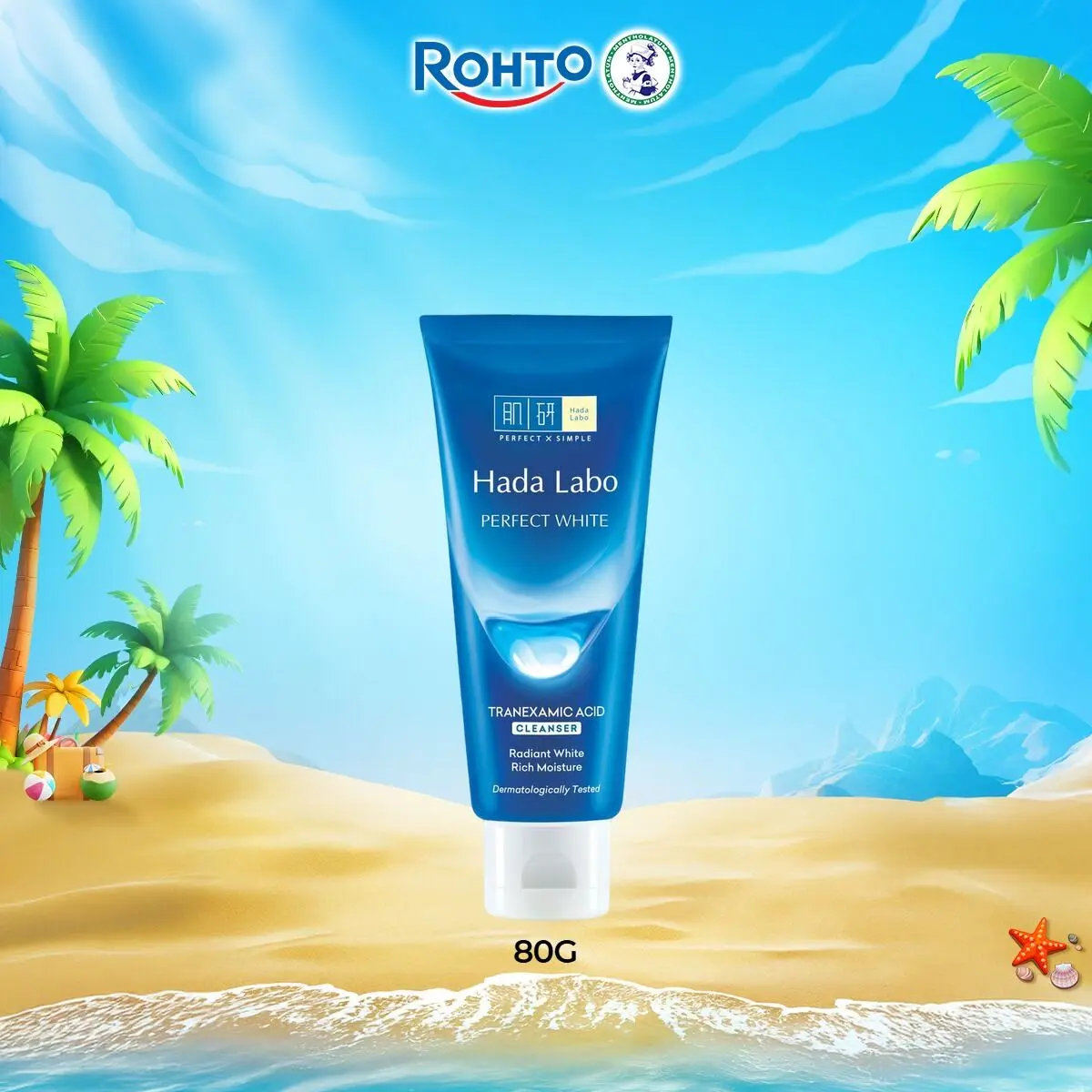 Kem rửa mặt dưỡng sáng Hada Labo Perfect White Tranexamic Acid Cleanser 80g