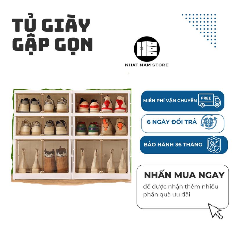 Tủ giày 3 tầng 12 đôi gấp gọn có bánh xe  9104-2-1G