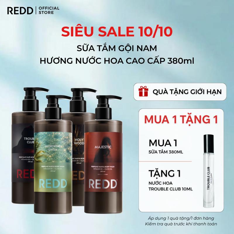 Sữa tắm gội nam 2in1 REDD hương nước hoa nam tính làm sạch giữ độ ẩm cho da và dưỡng tóc mềm mượt