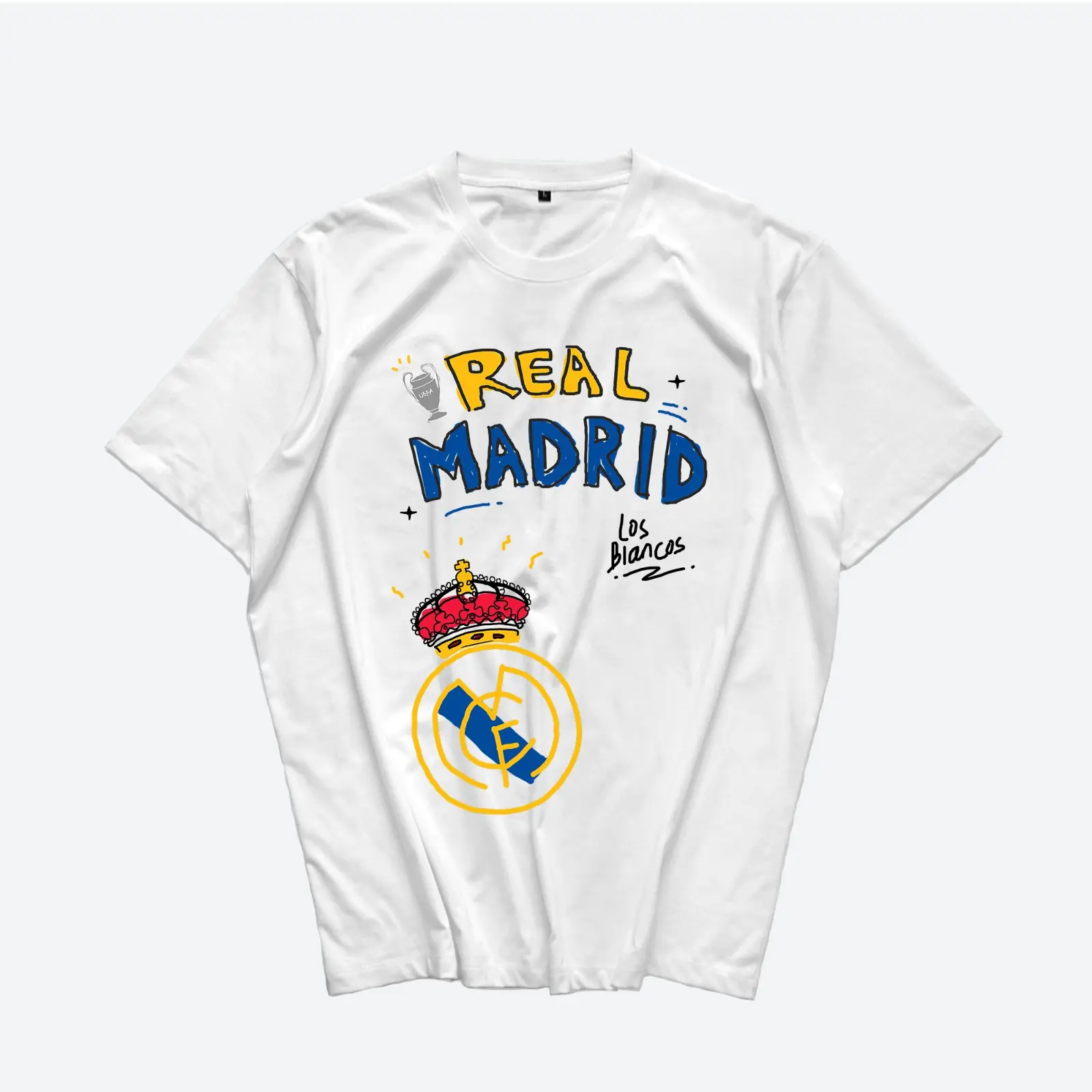 Fansbolastore - Los Blancos Crayon Art - Kaos Bola - T-Shirt Combed 24s Unisex