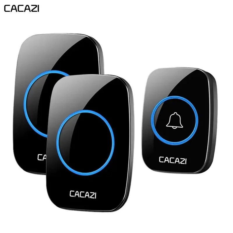 Bel Pintu CACAZI Wireless Doorbell Waterproof 300M 60 Chime Remote Battery 1 Button 2 Receiver A10BB