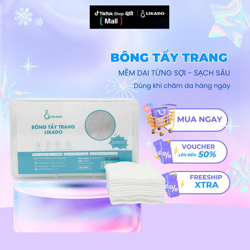 Bông tẩy trang Likado dạng hộp 400 miếng kích thước 6cmx5cm Trang Điểm Cosmetic