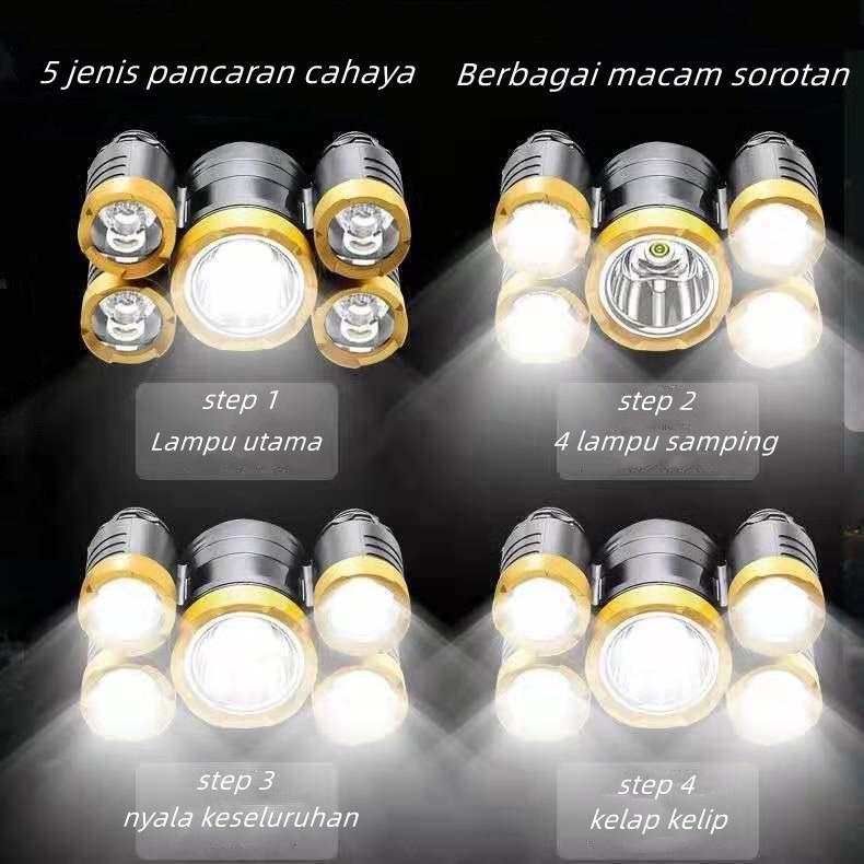 Product Introduction of Senter Kepala 5 LED 3 LED Super Terang USB Rechangeable Waterproof Anti Air 45w 4Mode Cahaya Putih Lampu Camping Lighting 2