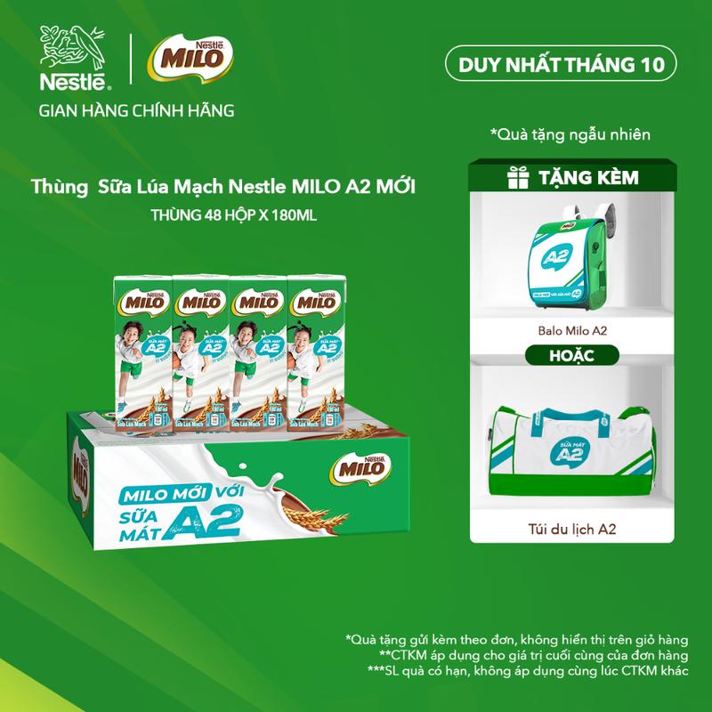 [Mới] Nestlé VN Thùng Sữa Lúa Mạch Nestle MILO Sữa A2 MỚI chứa Đạm quý A2 (12x4x180ml) - ST