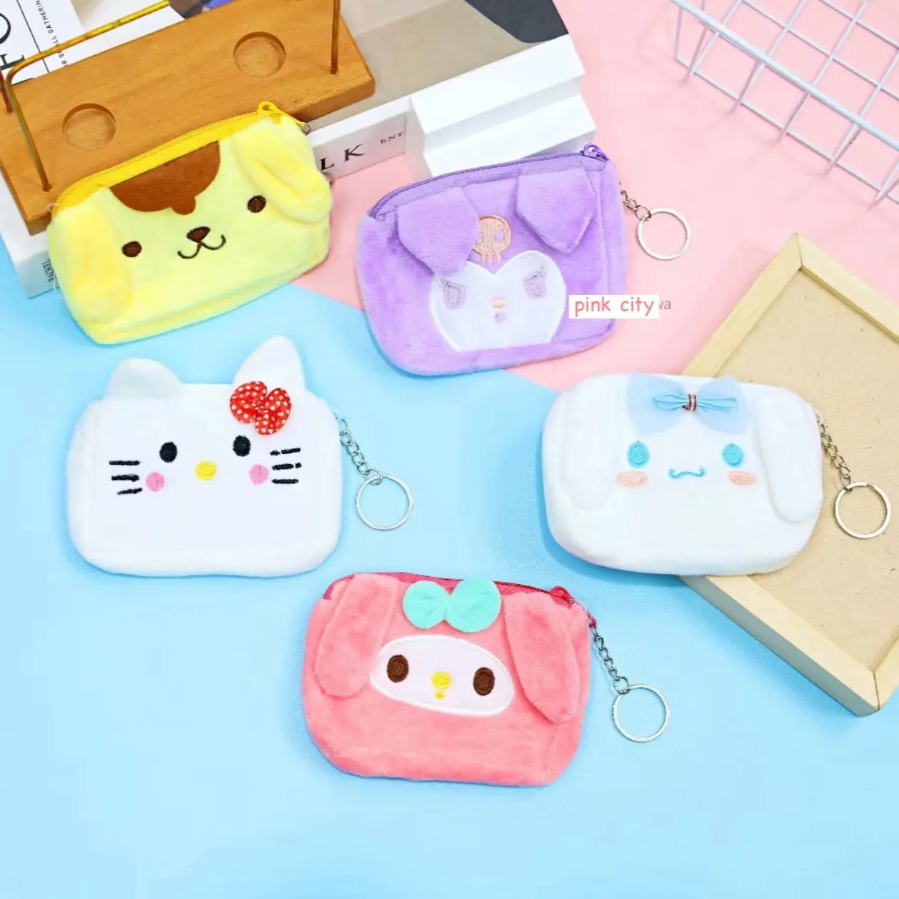 Gantungan Kunci Dompet Boneka Begcharm Sanrio Segi Empat Lucu Kuromi Melody Cinnamoroll Murah Pompompurin - Wanita, Kartu Karakter