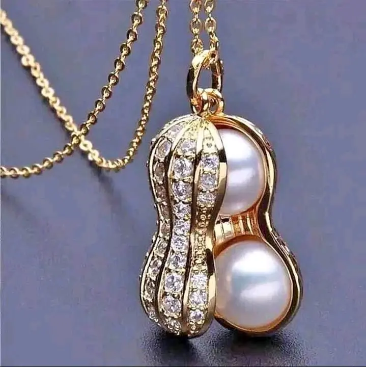 Kalung wanita titanium emas liontin kacang anti luntur Kulit Perak