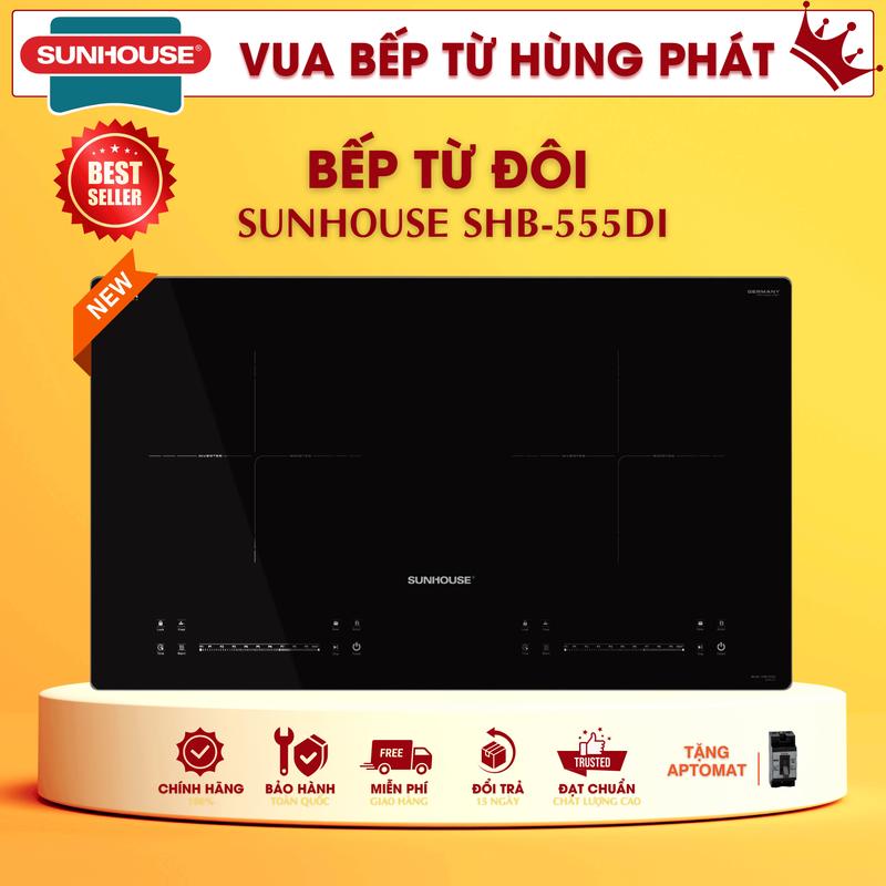 Bếp Từ Đôi SUNHOUSE SHB DI05 PLUS ( Mã Nâng Cấp SHB-555DI 2025 ), INVERTER Tiết Kiệm Điện, BOOSTER Nấu Nhanh, SLOW COOK Nấu Chậm
