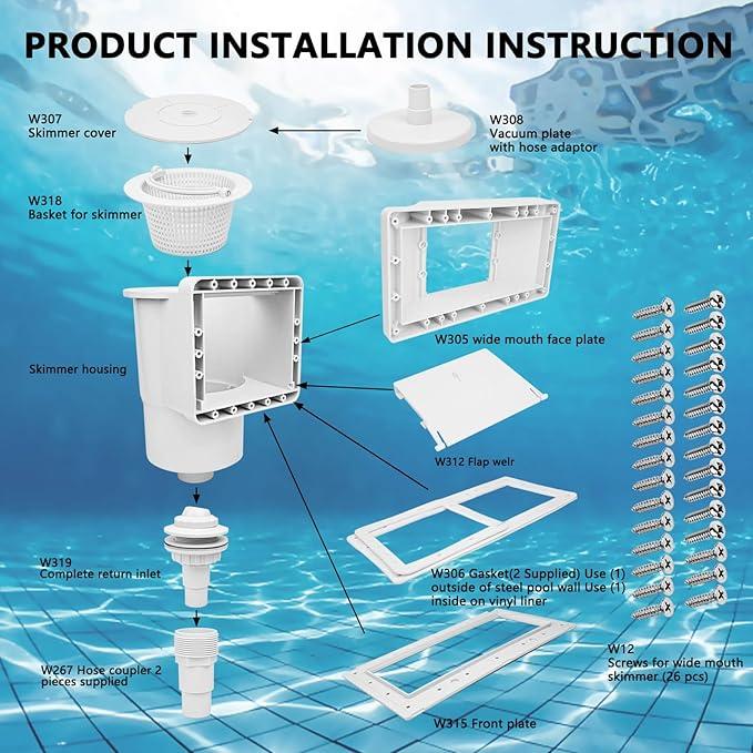 Product Introduction of Emaux 9.5L Wall Skimmer for Swimming Pool with Strainer Standard Wide Mouth Design 7