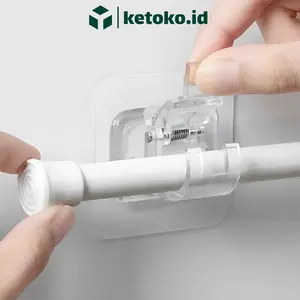 Bracket Klip Hanger Socket Hook Tiang Gorden Tempel Tanpa Bor Multifungsi Gantungan HM1003