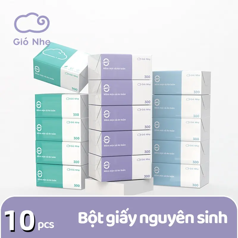 Khăn giấy mặt, cao cấp 3M 4 lớp, dòng Breeze, mềm mại và thân thiện với da, được làm bằng giấy vệ sinh, có sẵn trong 1 / 10 gói.