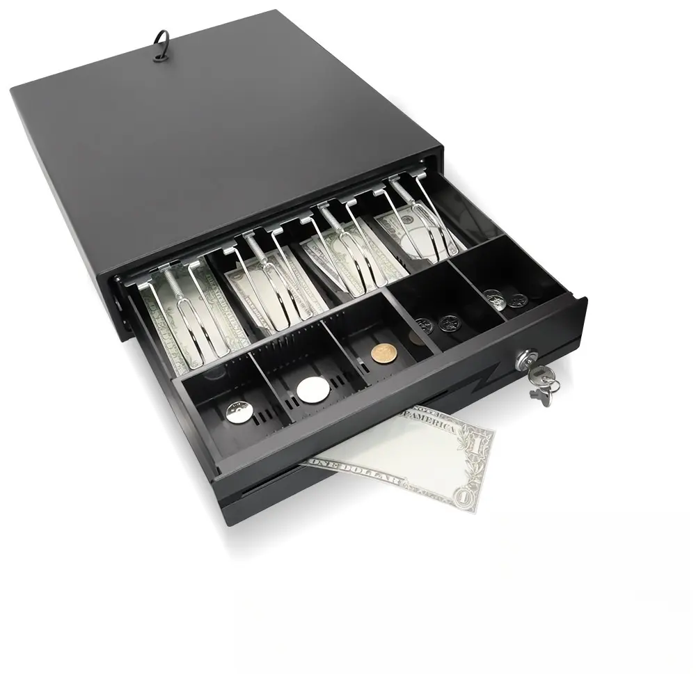 Metal Electronic Cash Drawer Box Case Storage  Bill & Coin Slot and Detachable Tray Key-lock Cash Drawer with Lock Money Organizer for Bills and Coins