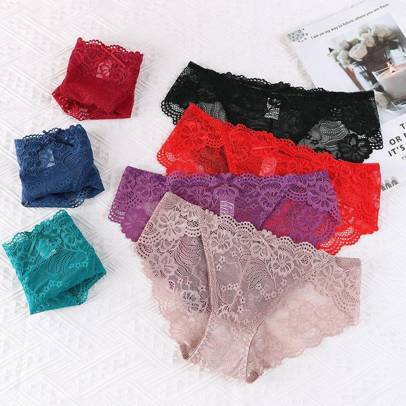 Promosi!!!06#Pakaian Dalam Wanita 1 Pc Warna Acak 45kg-65kg Bahan Brokat Ukuran Penuh Kenyamanan Renda Bernapas Boxer Motif Pendek Seamless Waist Celana Dalam Wanita Import
