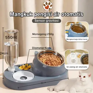 Mangkok Tempat Makan Minum Anjing Kucing Stainless Steel Pet Bowl Wadah Stainless 2in1 Anti Selip Anti Semut Aksesoris Hewan Feeding Feeder Minum Makan Stainless Dalam