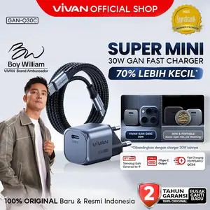 [CHARGER SUPER KECIL] VIVAN Super Mini Adaptor Kepala Charger GaN 9th Generation 20W 30W USB-C PD QC3.0 Fast Charging iPhone Laptop (GaN-Q Series) Lebih Dingin 17% Garansi 2 TAHUN